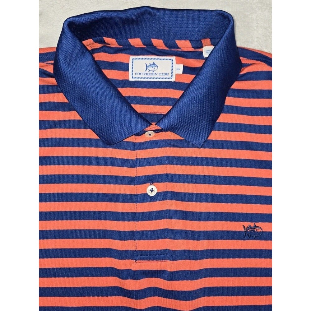 Mens Vineyard Vines Striped Polo Shirt Blue Orange XL - Picture 3 of 10